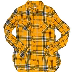 Merona Yellow an Orange Plaid Button Down Shirt soft cotton